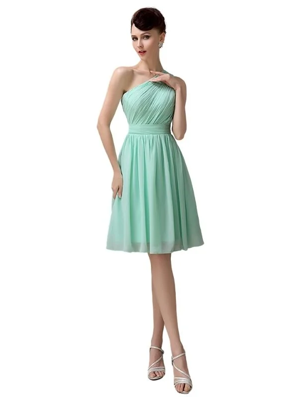 Simple A-line Chiffon One Shoulder Short Bridesmaid Dresses