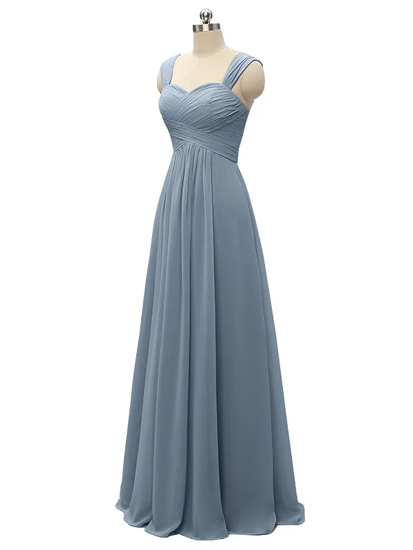 Elegant Strap Chiffon Floor Length Long Bridesmaid Dresses