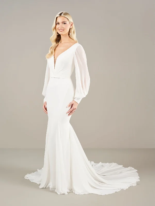 Chiffon Long Sleeve Bridal Gown by Adrianna Papell 31285