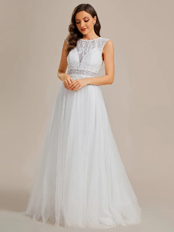 Cover Sleeve See-Through Round Neckline Lace Embroidery Wedding Dress