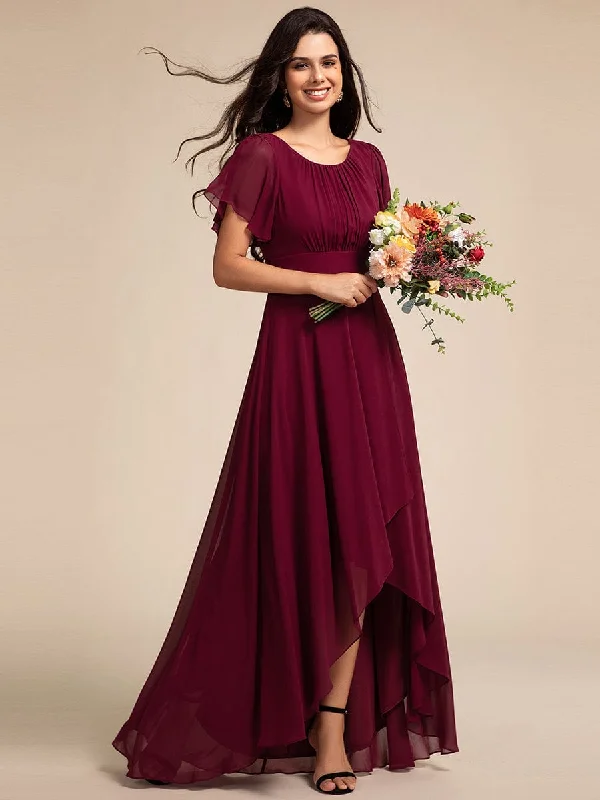 Claire | Elegant Round Neckline Short Sleeve A-Line Chiffon Bridesmaid Dress