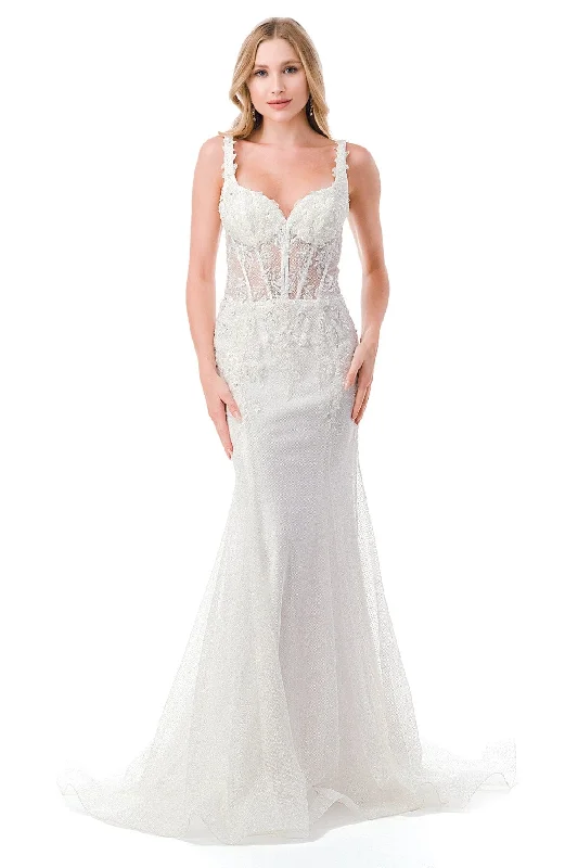 Fitted Applique Sheer Corset Wedding Gown by Coya MS0025