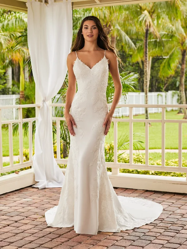 Fitted V-Neck Crepe Bridal Gown by Adrianna Papell 31210