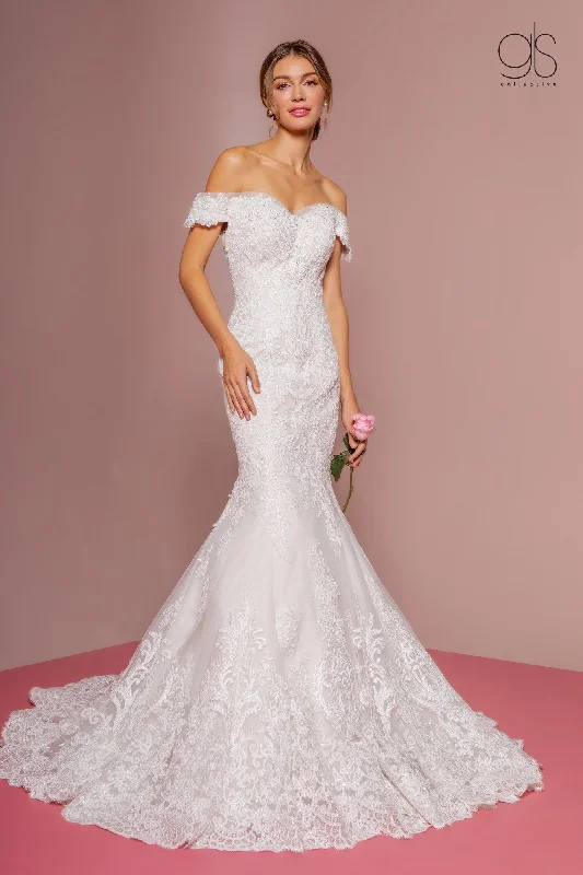 Off Shoulder Mermaid Wedding Dress with Sheer Back by Elizabeth K GL2594