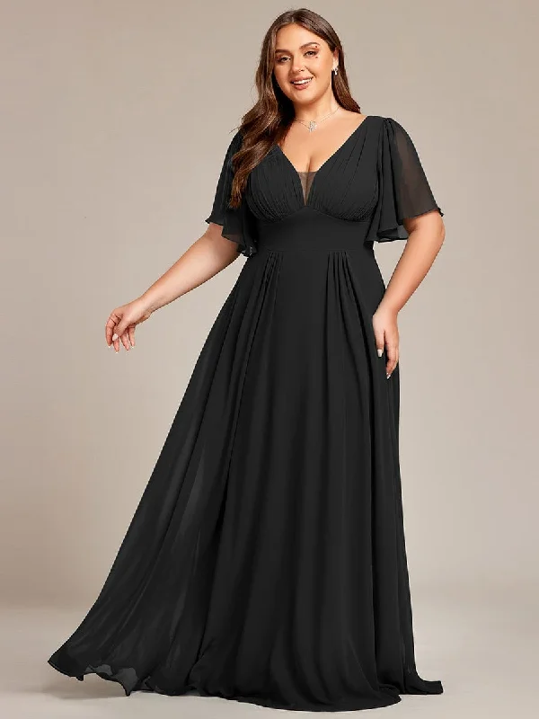 Plus Size Chiffon A-Line Double V-Neck Empire Waist Bridesmaid Dress