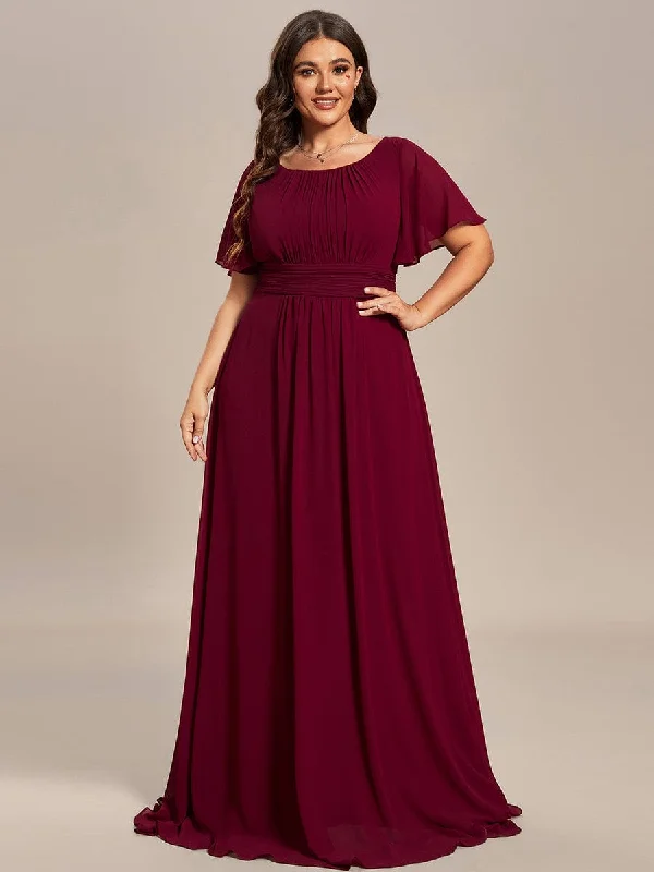 Plus Size Simple Chiffon Pleated A-Line Round Neckline Bridesmaid Dress