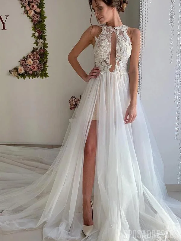 Halter See Through Lace Cheap Wedding Dresses Online, Cheap Bridal Dresses, WD657