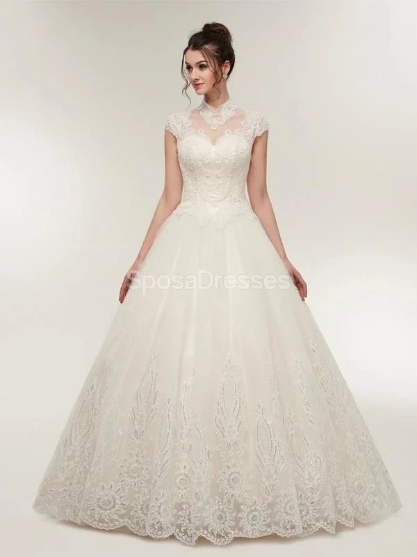 High Neck A-line Lace Beaded Cheap Wedding Dresses Online, Cheap Bridal Dresses, WD569