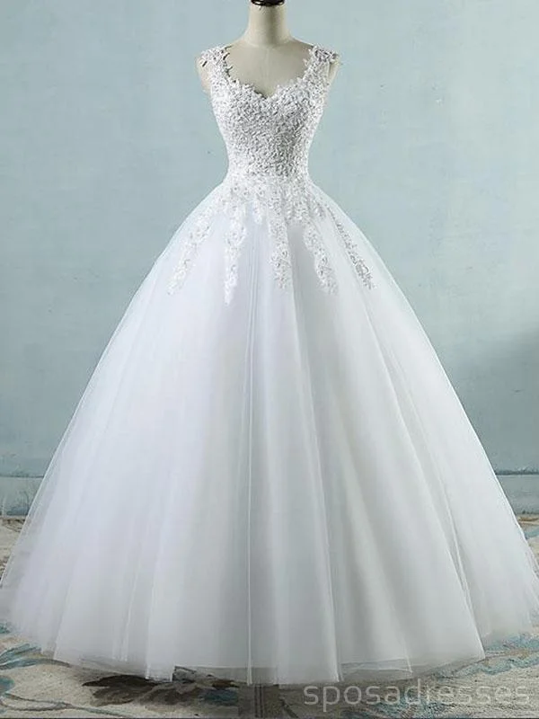 Lace Straps A-line  Lace Beaded Cheap Wedding Dresses Online, Cheap Bridal Dresses, WD502