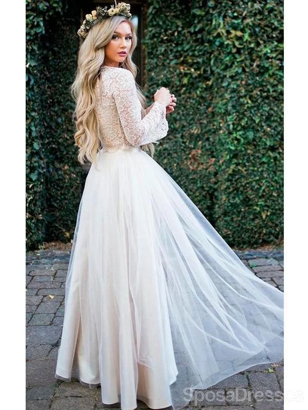 Long Sleeves Lace Jewel Neck Modest Cheap Wedding Dresses Online, Cheap Unique Bridal Dresses, WD598