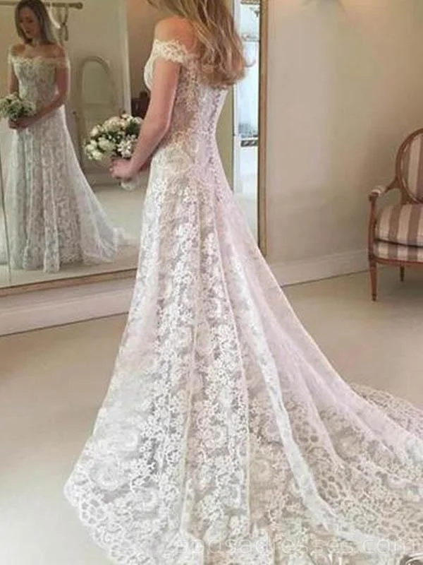 Off Shoulder Lace A-line Cheap Wedding Dresses Online, Cheap Bridal Dresses, WD547