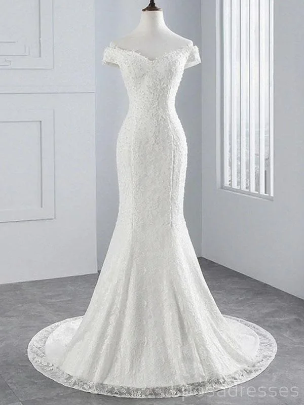 Off Shoulder Lace Mermaid Cheap Wedding Dresses Online, Cheap Bridal Dresses, WD501