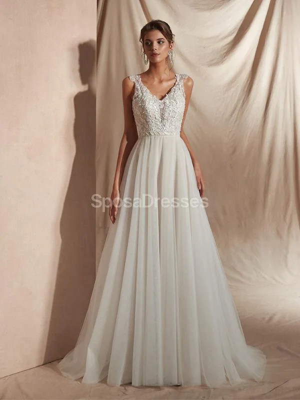 See Through Cap-Sleeves A-line Cheap Wedding Dresses Online, Cheap Bridal Dresses, WD579