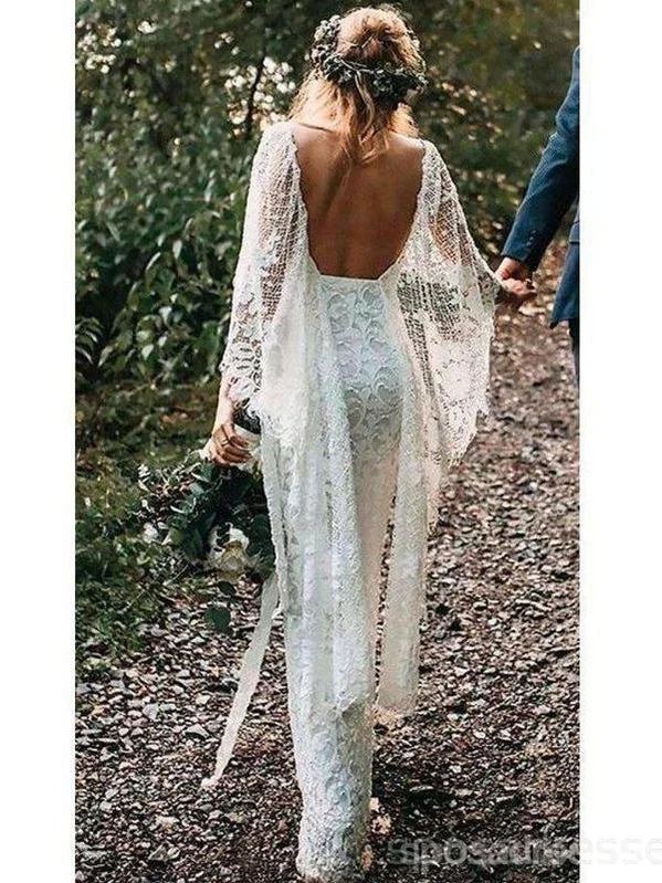 Sexy Backless Lace Mermaid Side Slit Sexy Wedding Dresses Online, Cheap Lace Bridal Dresses, WD472