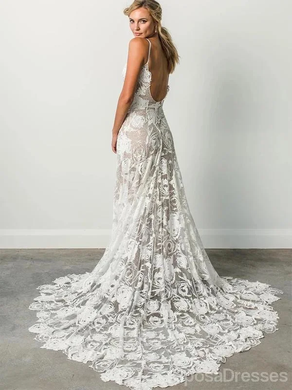 Sexy Backless Lace Mermaid Wedding Dresses Online, Cheap Unique Bridal Dresses, WD589