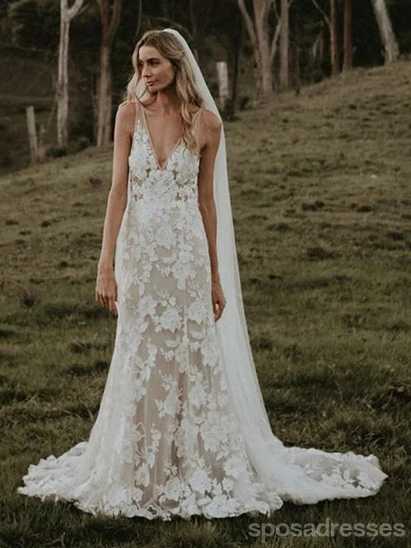 Sexy V Neck Lace Mermaid Wedding Dresses Online, Cheap Bridal Dresses, WD630