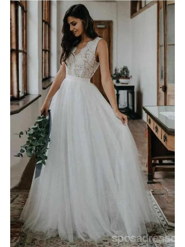 Simple Long Sleeveless A-line Handmade Lace Wedding Dresses Online,WD739