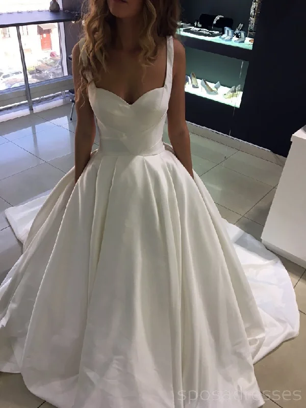 Simple Satin Elegant Straps Cheap Wedding Dresses Online, Cheap Lace Bridal Dresses, WD463