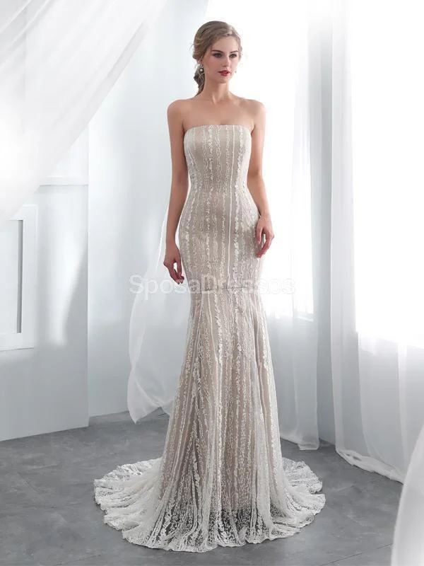 Straight Neckline Lace Mermaid Cheap Wedding Dresses Online, Unique Bridal Dresses, WD572